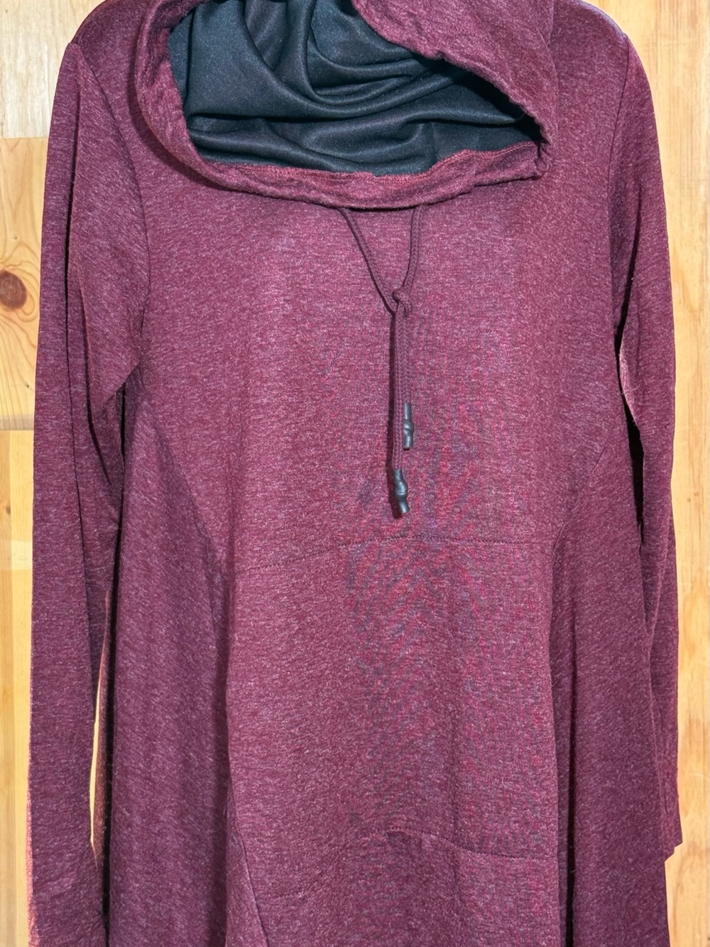 Los Banditos One Size Burgundy Hooded Tunic Dress Hi Low Boho NWT
